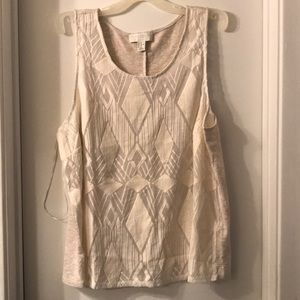 Cream Geometric Embroidered Tank